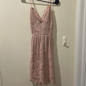 Light Pink lace mini dress with adjustable tie back straps NWT